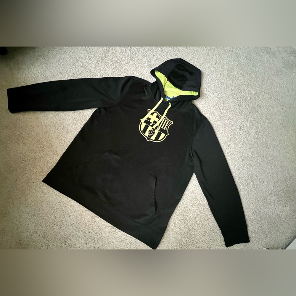 FC Barcelona Futbol Soccer Black and neon trim Hoodie Sweatshirt Adult Medium